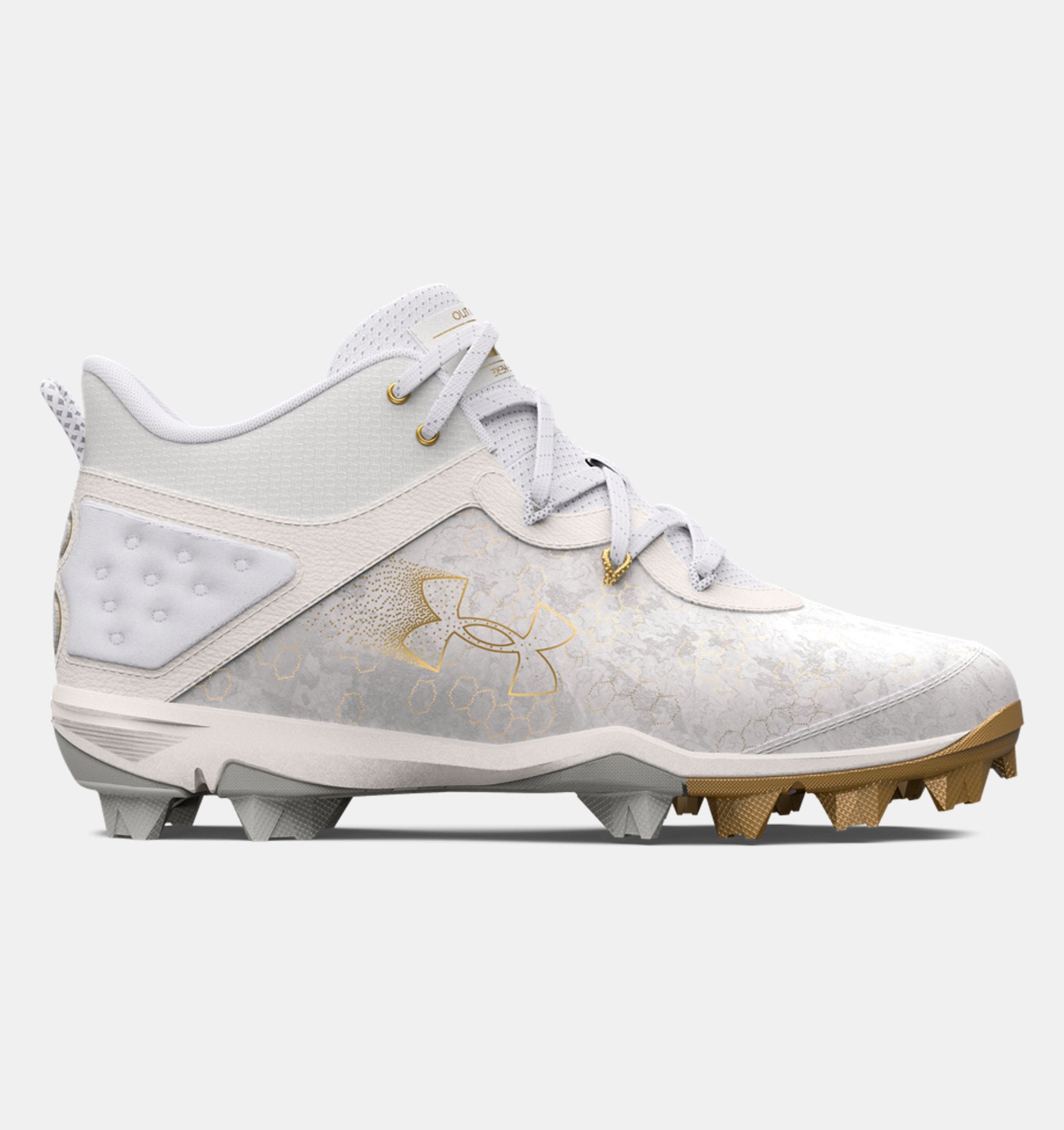 Under Armour Harper 8 Mid RM Baseball Cleats Footwear Under Armour White/White/Metallic Gold-100 6.5 