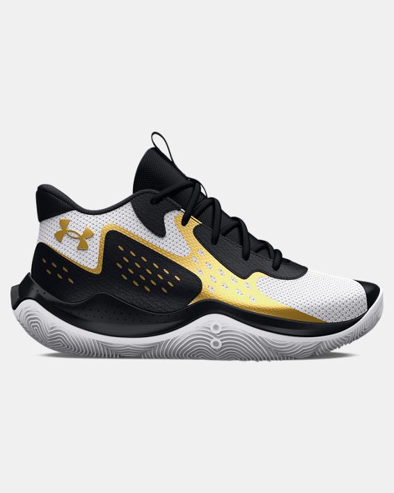 Under Armour Kids' Jet '23 Basketball Shoes (GS) Footwear Under Armour White/Black/Metallic Gold-100 3.5 