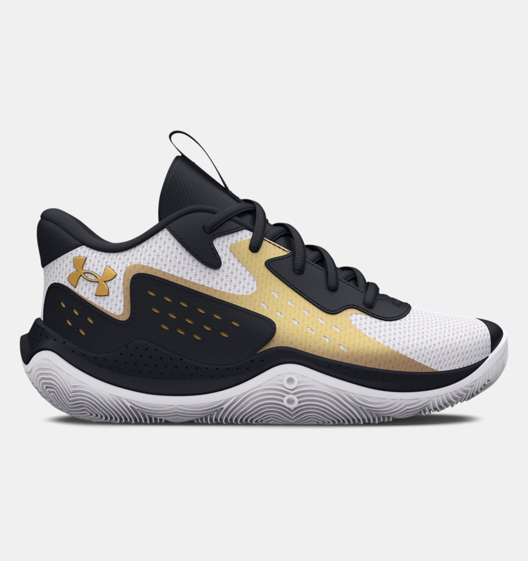 Under Armour Kids' Jet '23 Basketball Shoes (PS) Footwear Under Armour White/Black/Metallic Gold-100 13 