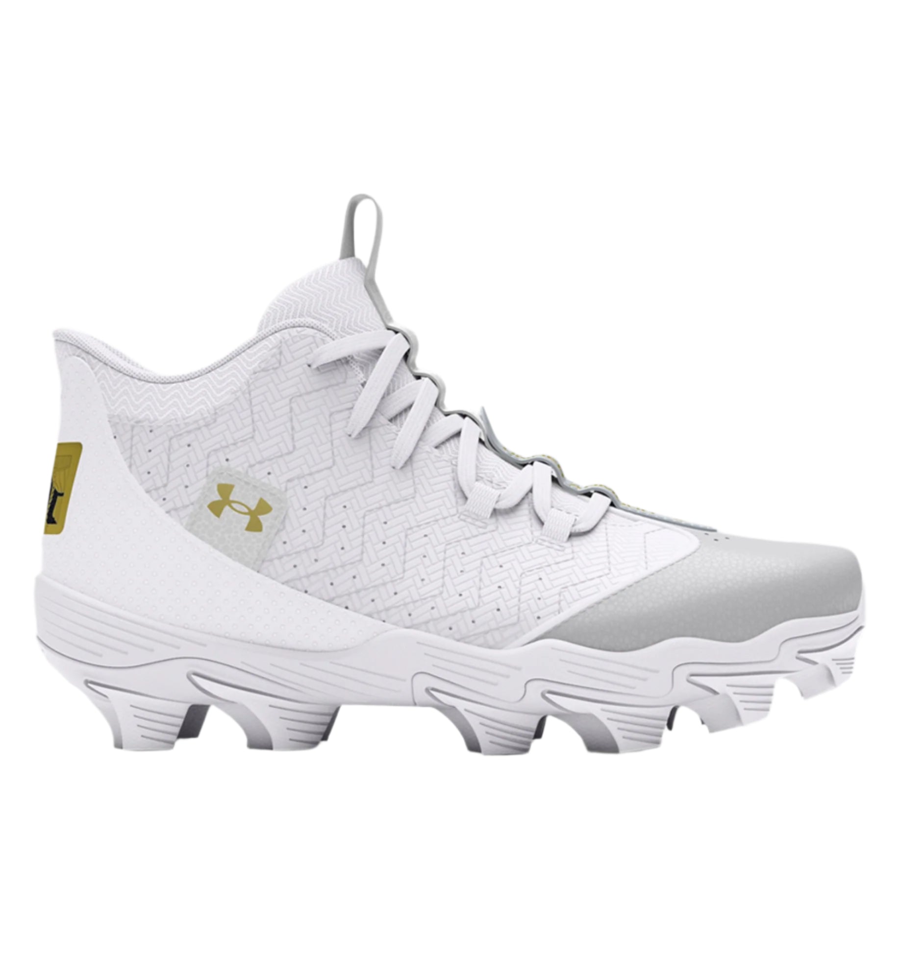 Under Armour Boys' Harper 9 RM Jr Baseball Cleats Footwear Under Armour White/White/Metallic Gold-101 1