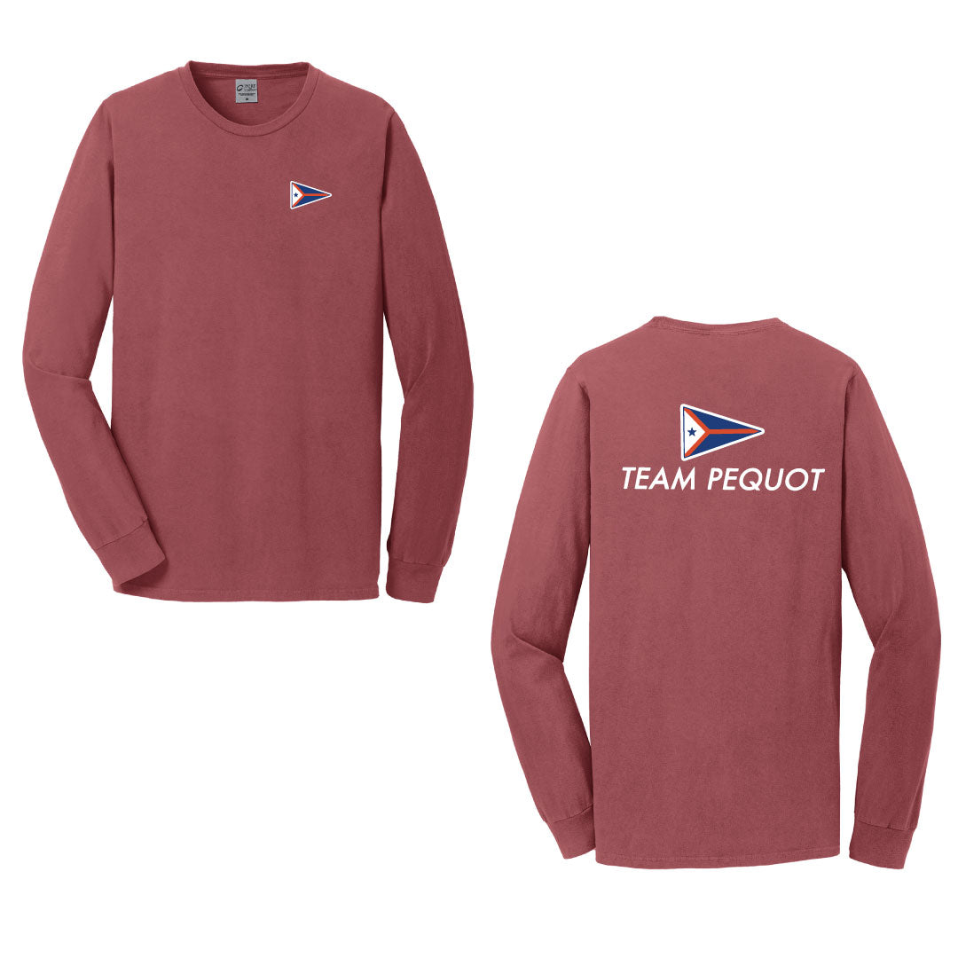 PYC Beach Washed Cotton Long Sleeve Logowear Pequot Yacht Club Brick Adult S