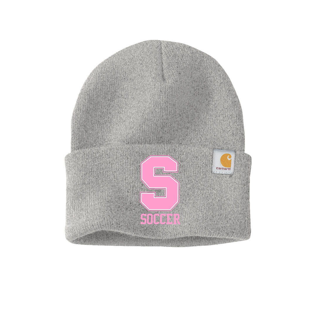 Staples Girls Soccer Fans Carhartt Fleece Beanie Logowear Staples Girls Soccer Fanwear Heather Grey Pink Logo