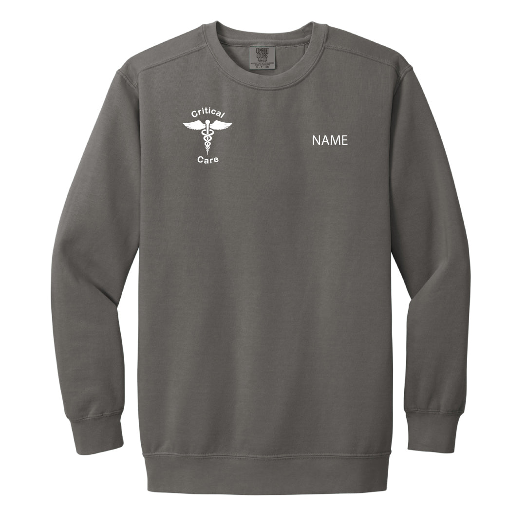 Danbury Hospital Critical Care Comfort Colors Crewneck Sweatshirt Logowear Danbury Hospital Critical Care Critical Care Grey Adult S