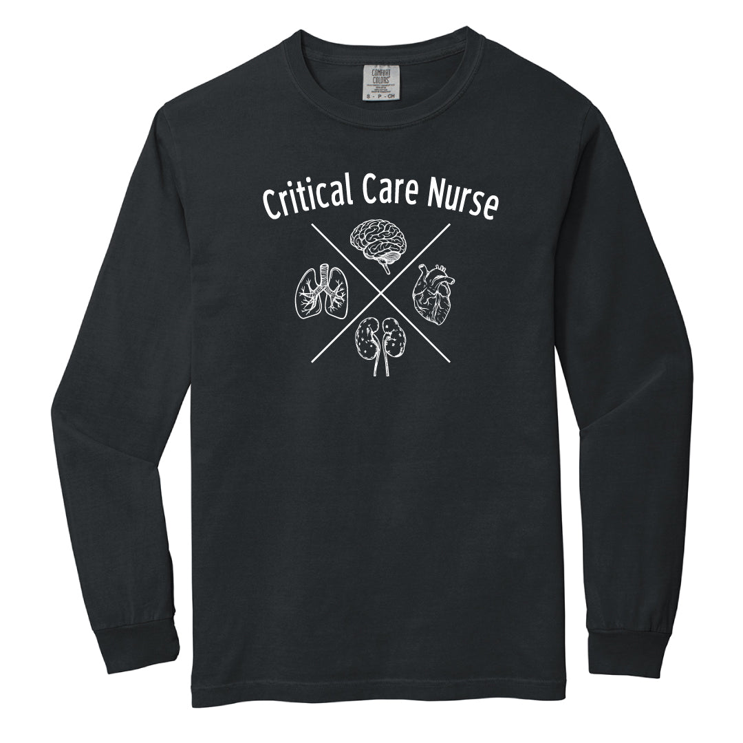 Danbury Hospital Critical Care  Comfort Colors Long Sleeve Tee Logowear Danbury Hospital Critical Care Critical Care Nurse Black Adult S