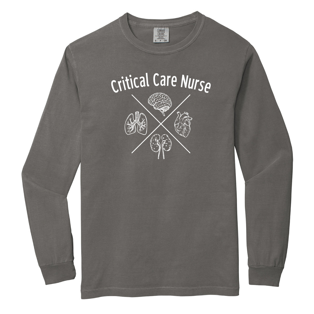 Danbury Hospital Critical Care  Comfort Colors Long Sleeve Tee Logowear Danbury Hospital Critical Care Critical Care Nurse Grey Adult S