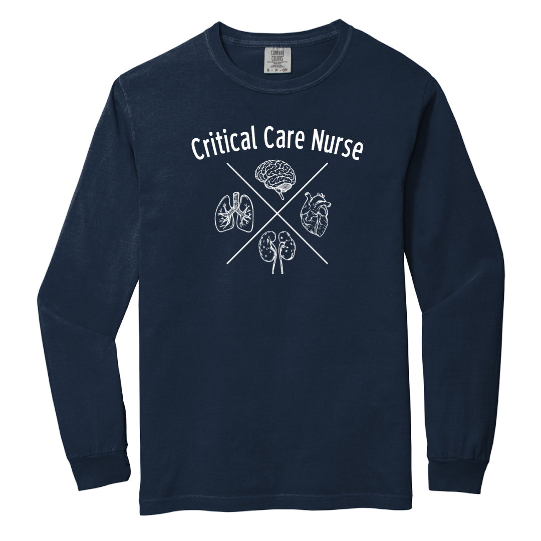 Danbury Hospital Critical Care  Comfort Colors Long Sleeve Tee Logowear Danbury Hospital Critical Care Critical Care Nurse Navy Adult S