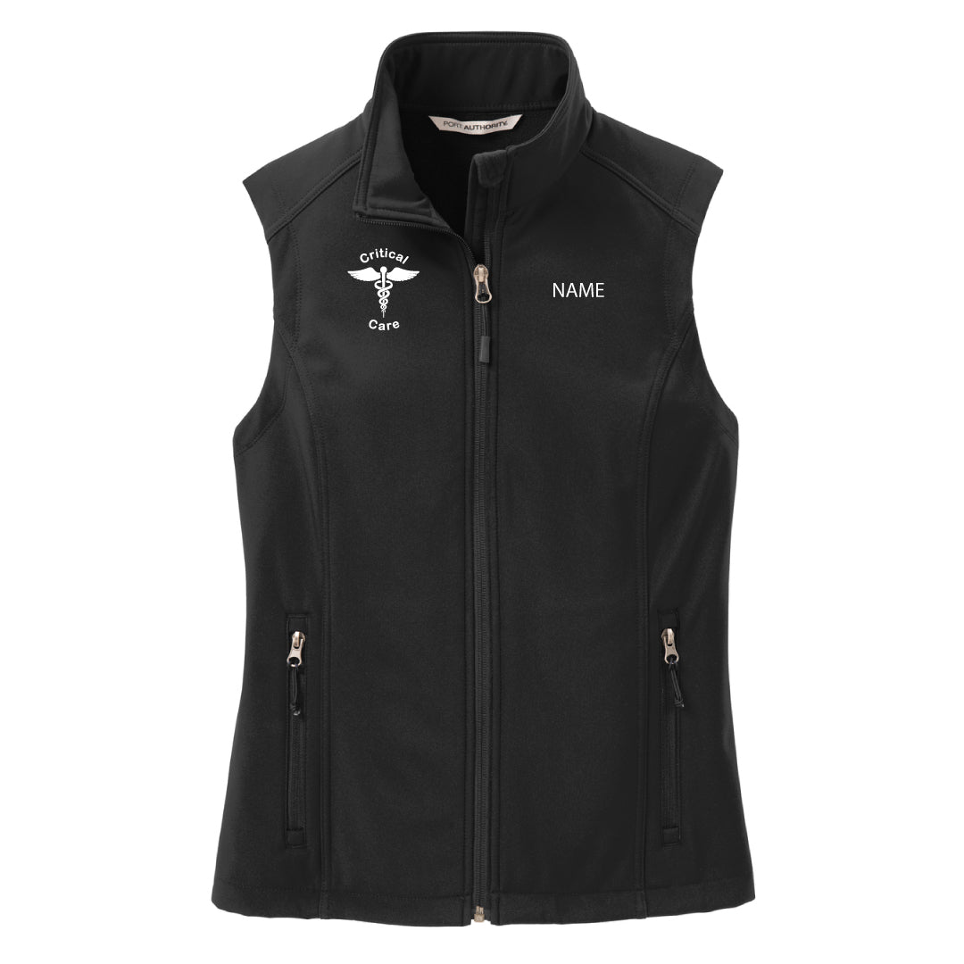 Danbury Hospital Critical Care Soft Shell Vest Logowear Danbury Hospital Critical Care Critical Care Black Ladies XS