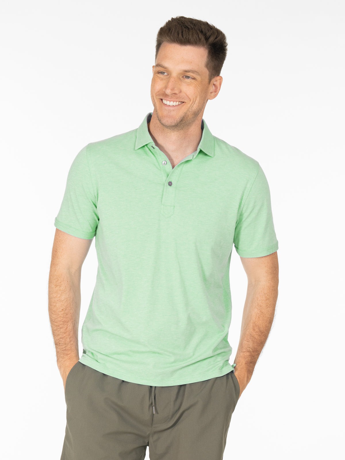 Tasc Mens Everywhere Polo Apparel Tasc Wellness Green Heather Small 