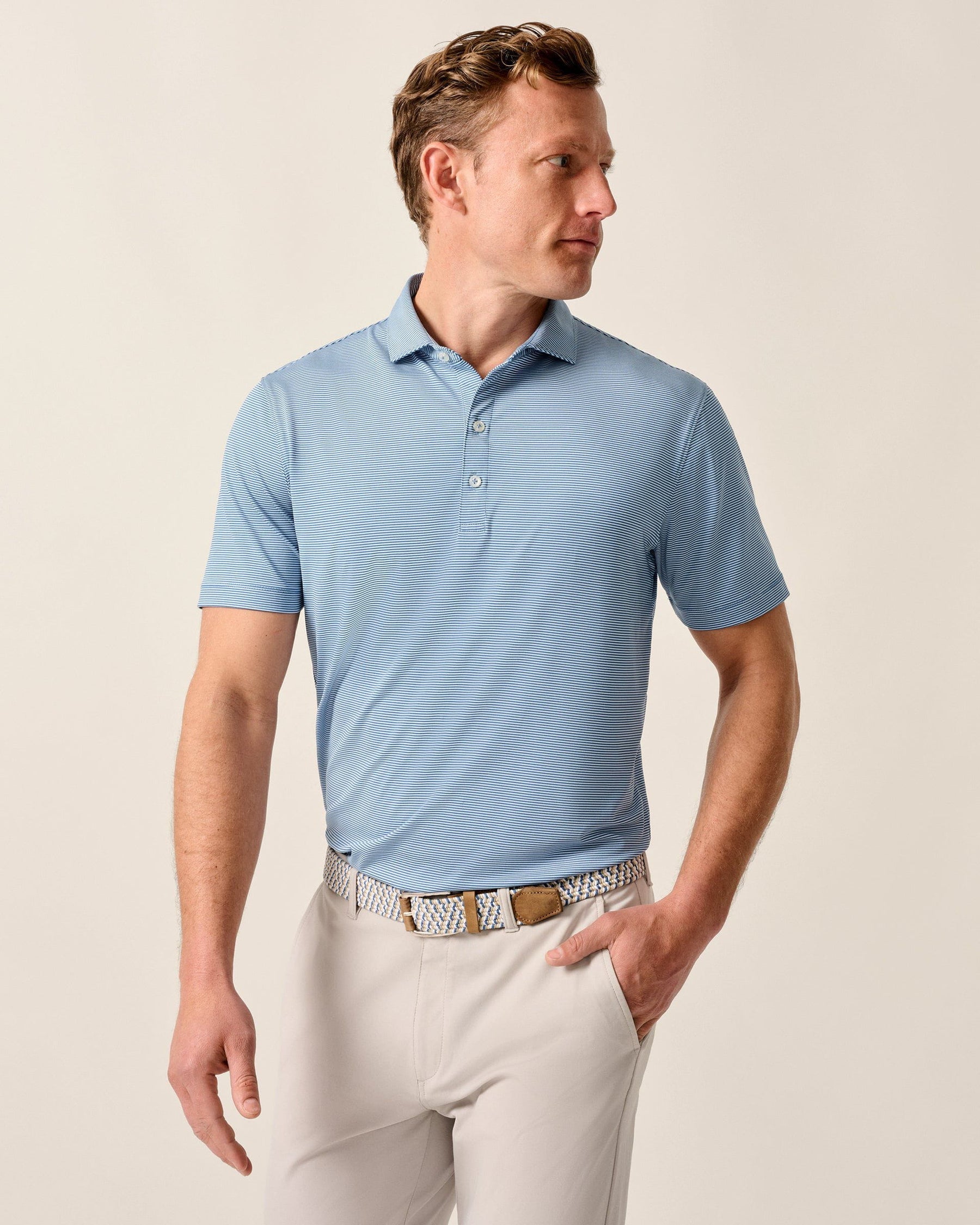 Johnnie-O Men's Lyndon Striped Prep Performance Jersey Polo Apparel Johnnie-O Kona Lake Small