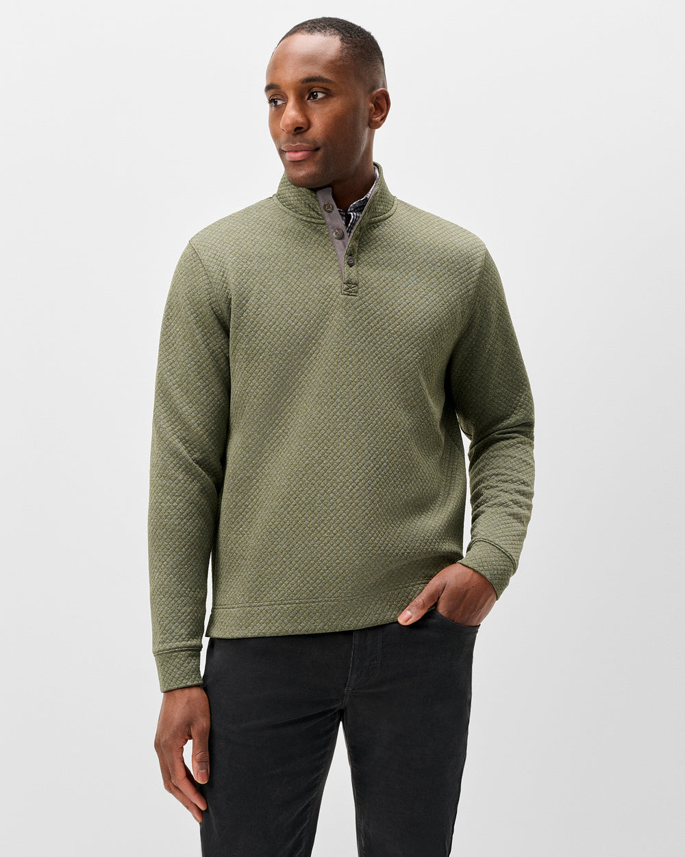 Johnnie-O Men's Rockwells Diamond-Quilted Henley Pullover Apparel Johnnie-O Forest Small