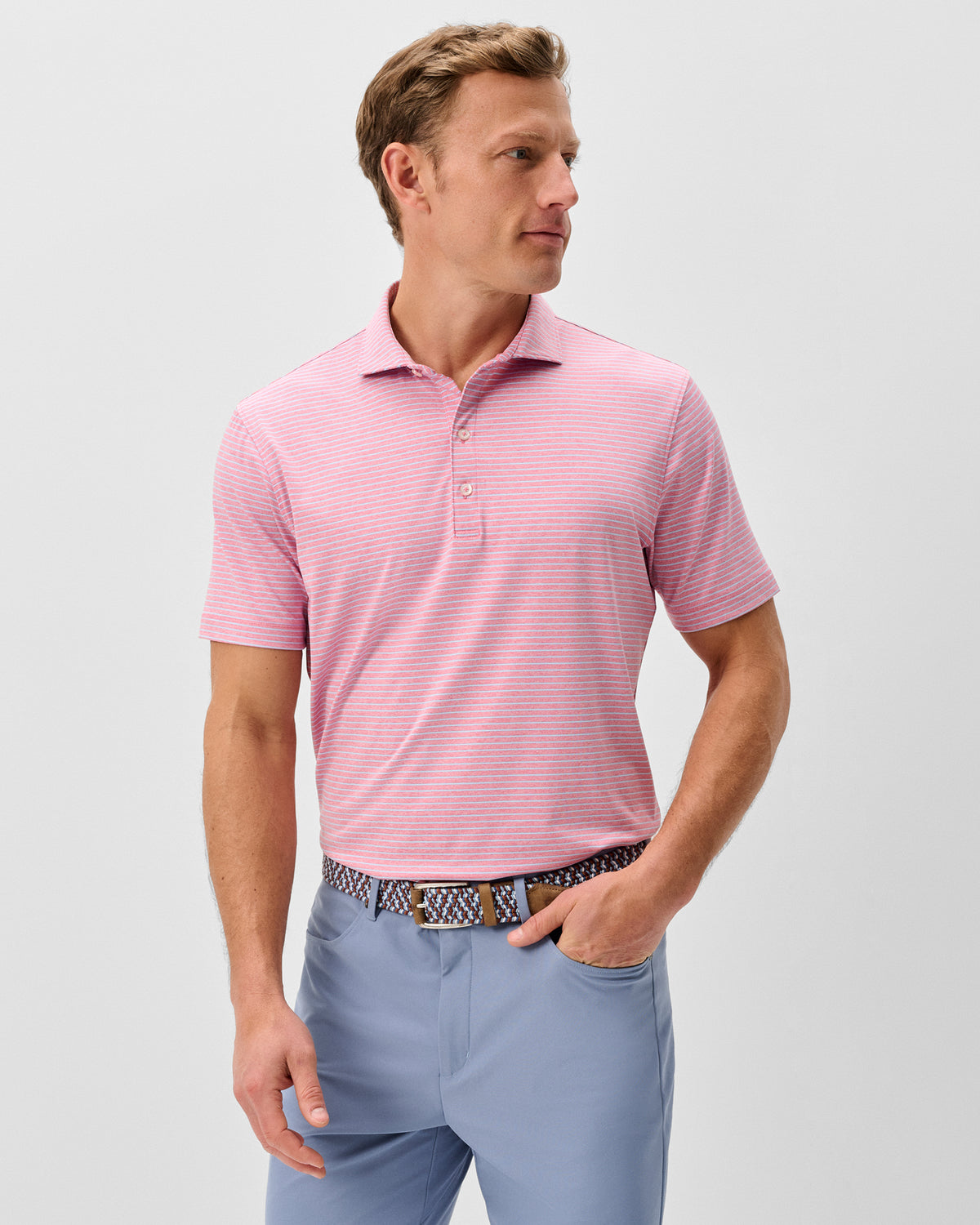 Johnnie-O Men's Michael Striped Jersey Performance Polo