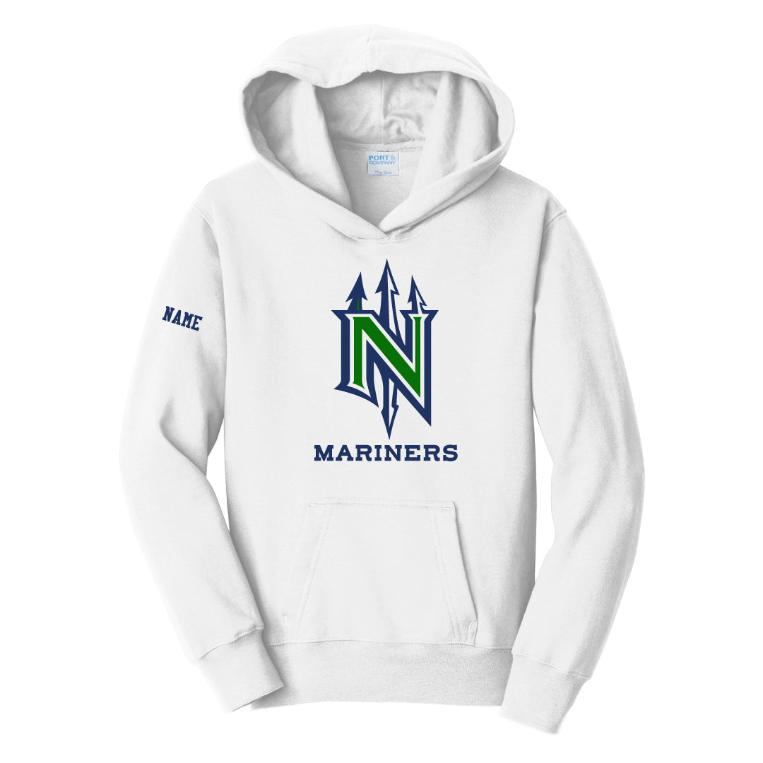 NYB Mariners Hooded Sweatshirt- Full Chest Logowear Norwalk Youth Baseball White Youth S