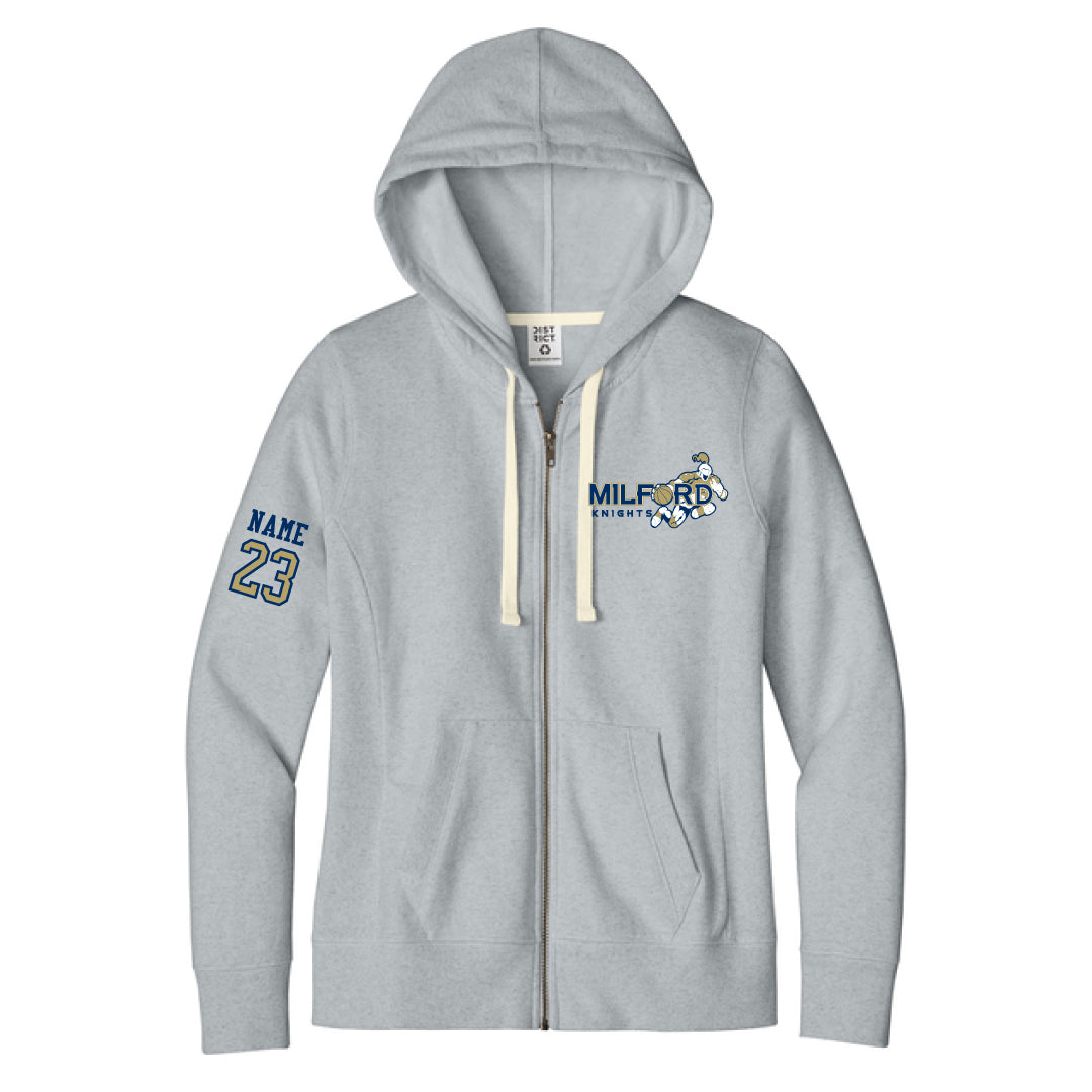 Milford Knights Basketball Women's Full Zip Hoodie Logowear Milford Knights Basketball Light Grey Heather Ladies XS