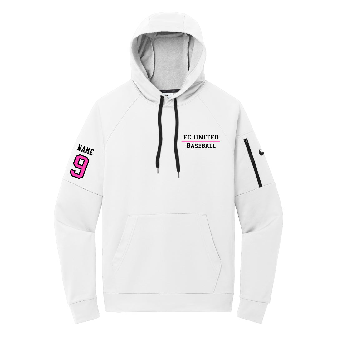 FCU Travel Baseball Nike Therma-FIT Pocket Pullover Fleece Hoodie-TEXT Logowear FCU Travel Baseball White Adult XS