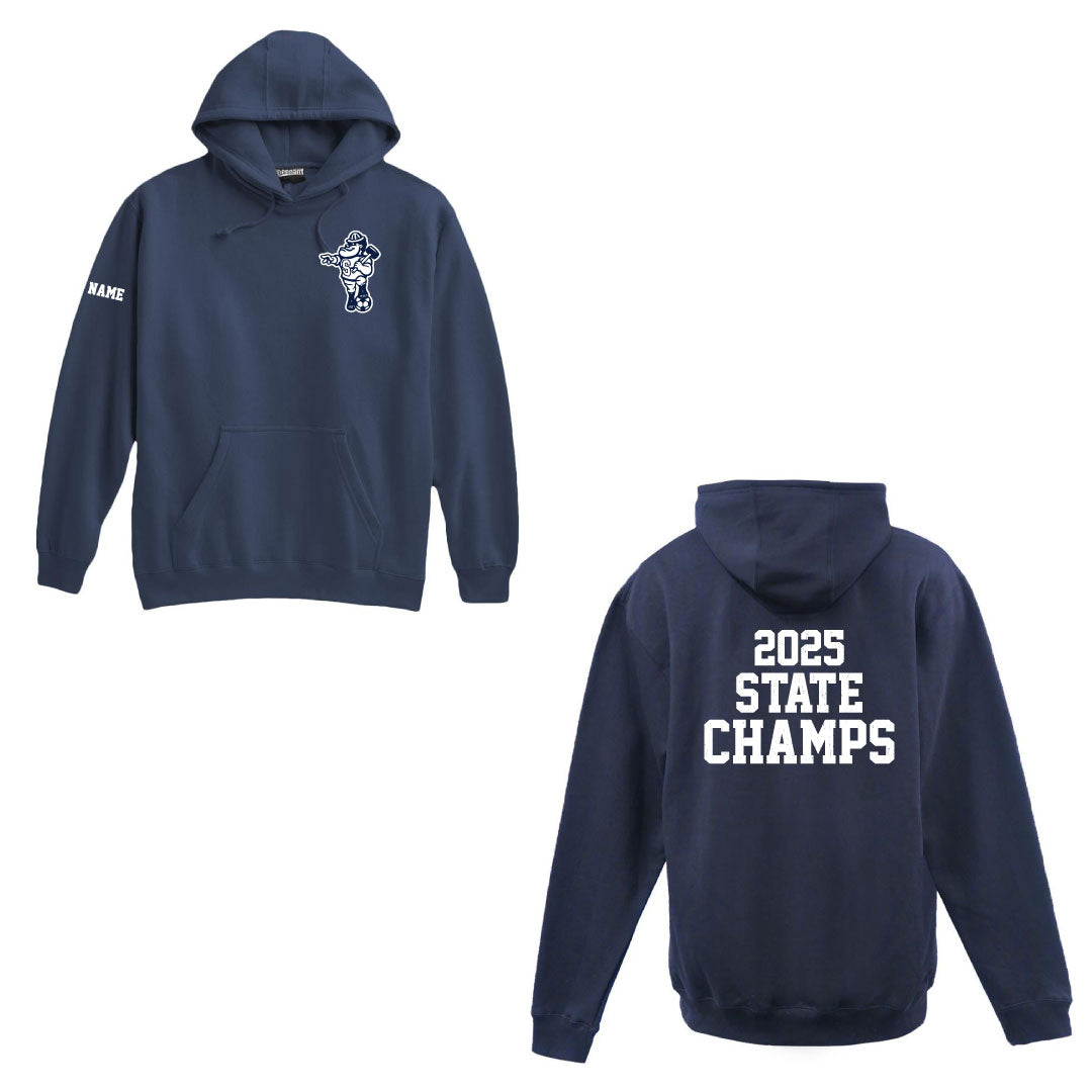 Staples Boys Soccer State Champions Wrecker Bob Hooded Sweatshirt Logowear Staples Boys Soccer Navy Adult XS