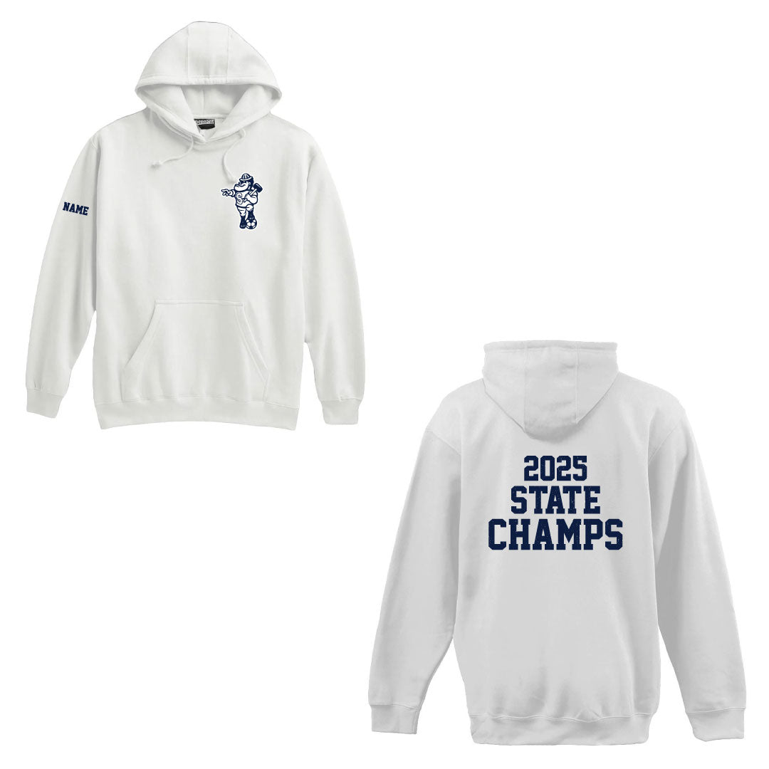 Staples Boys Soccer State Champions Wrecker Bob Hooded Sweatshirt Logowear Staples Boys Soccer White Adult XS