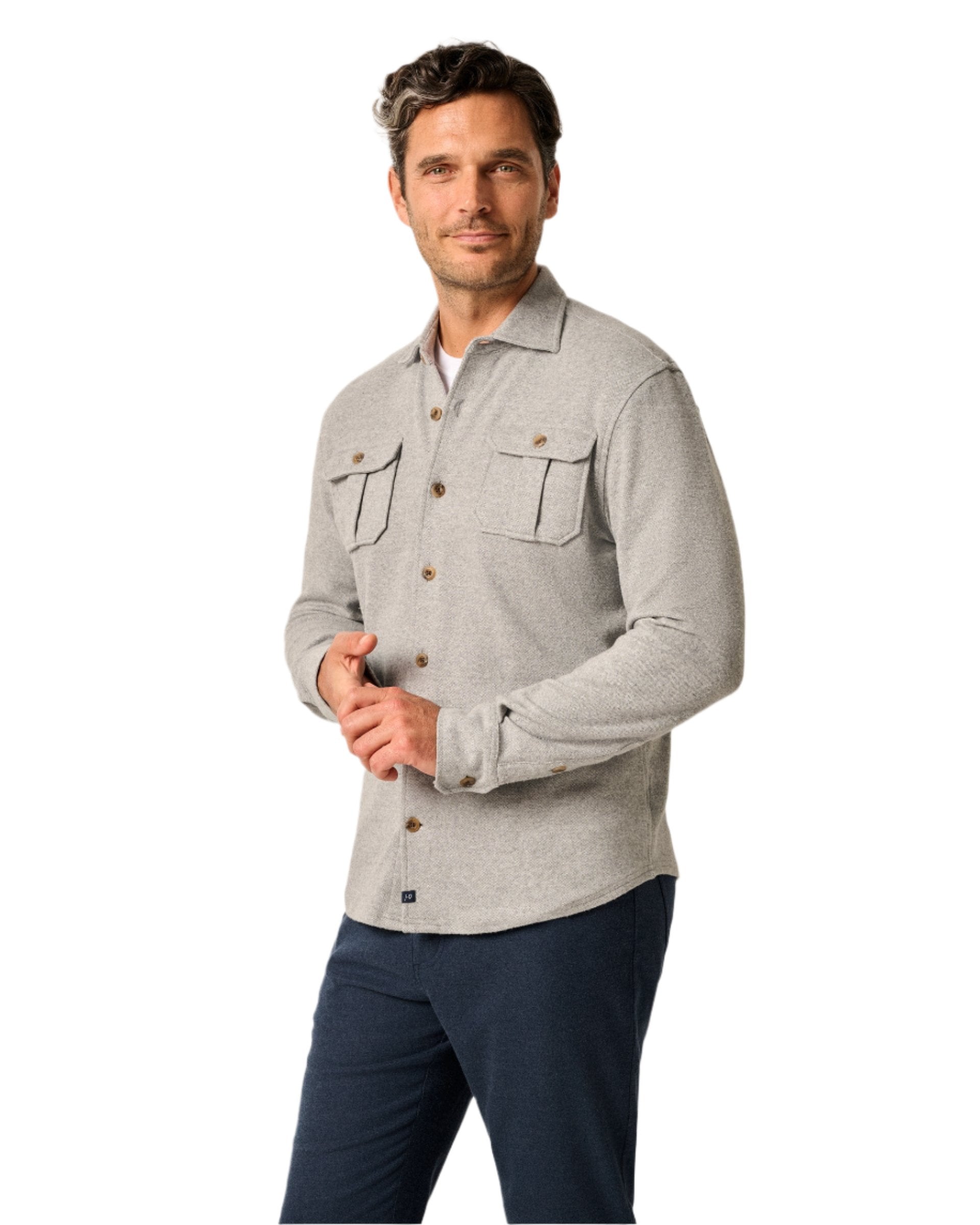 Johnnie-O Men's Brayden Stretch Flannel Lodge Shirt Apparel Johnnie-O Light Grey Small