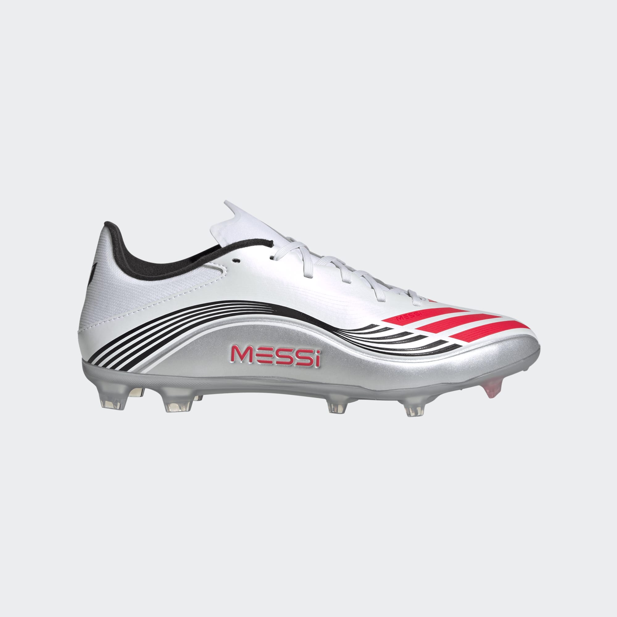 adidas F50 Messi League FG/MG Soccer Cleat Footwear Adidas Footwear White/Lucid Red/Silver Metallic-JP7446 6.5