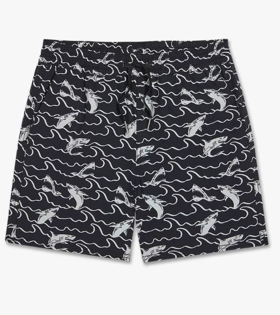 Fair Harbor Boys' Bungalow Swim Trunks Apparel Fair Harbor Black Wave Shark Youth XSmall