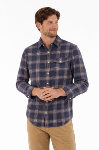 Criquet Men's Waffle Plaid Pearl Snap Apparel Criquet Navy Plaid Small