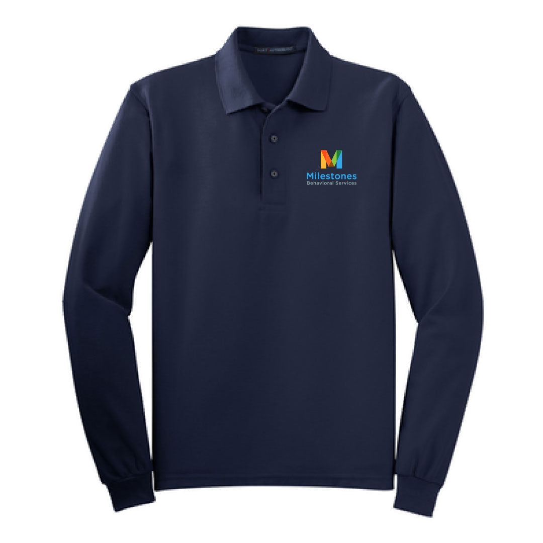 Milestones Mens Long Sleeve Polo TALL Logowear Milestones Behavioral Services Navy Mens L Tall