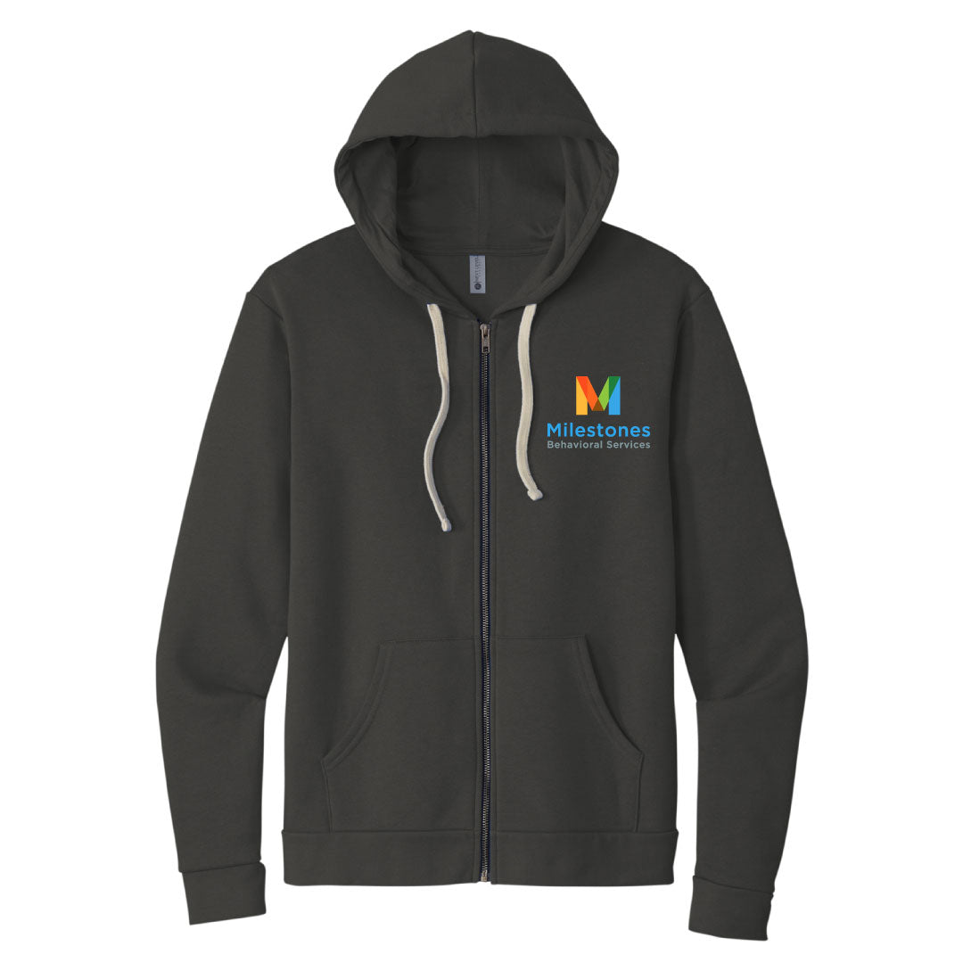 Milestones Next Level Full Zip Sweatshirt Logowear Milestones Behavioral Services Heavy Metal Adult XS 
