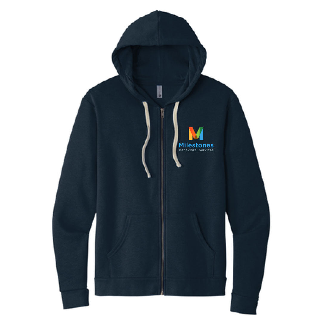 Milestones Next Level Full Zip Sweatshirt Logowear Milestones Behavioral Services Navy Adult XS 