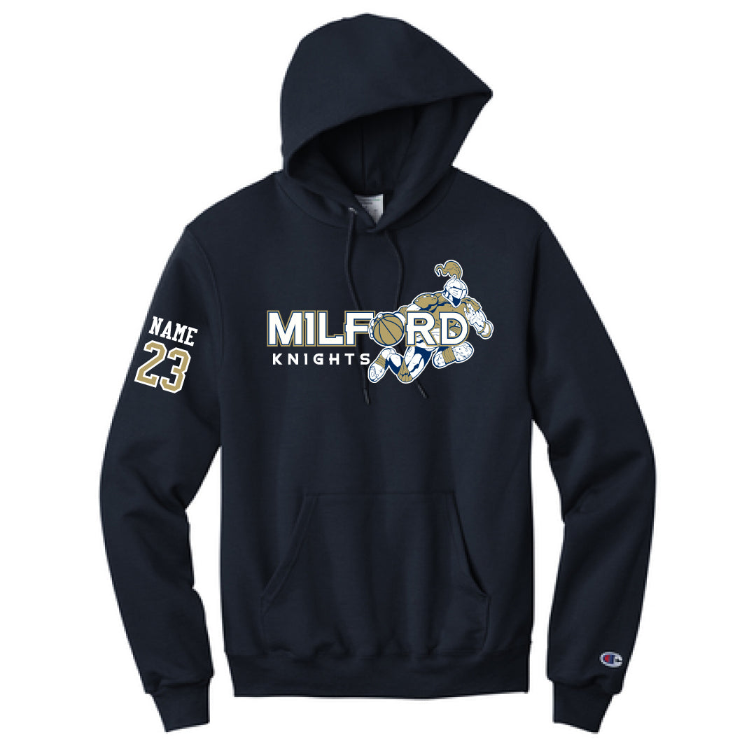 Milford Knights Basketball Champion Powerblend Fleece Hoodie Logowear Milford Knights Basketball Navy Youth S
