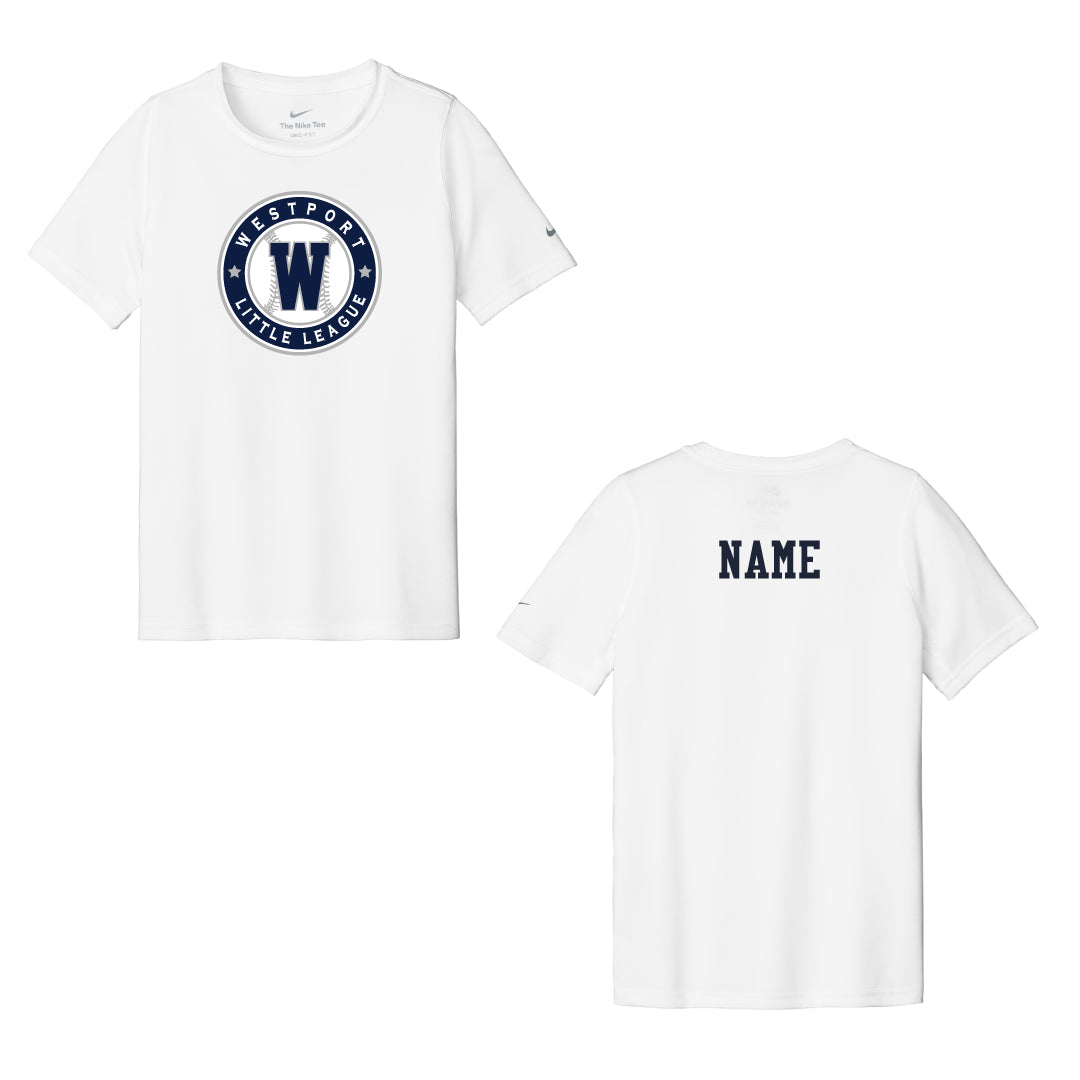 Westport LL Baseball Nike Player Tee Logowear Westport Little League Baseball White Youth XS