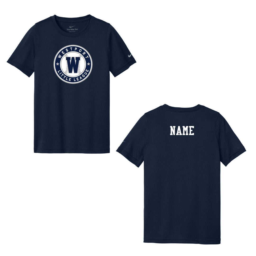 Westport LL Baseball Nike Player Tee Logowear Westport Little League Baseball Navy Youth XS