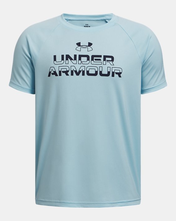 Under Armour Boys' Tech Split Wordmark Short Sleeve Apparel Under Armour Stream/Midnight Navy-494 Small