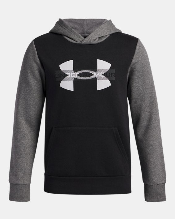 Under Armour Boys' Rival Fleece Colorblock Graphic Hoodie Apparel Under Armour Black/Castlerock light Heather/White-001 Small