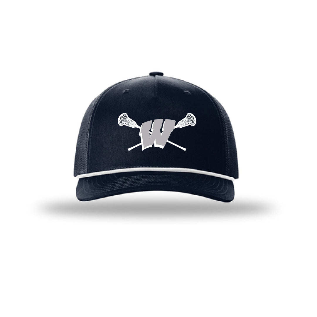 Westport PAL Girls Lacrosse Rope Trucker Hat Logowear Westport PAL Girls Lacrosse Navy Hat w/ White Rope