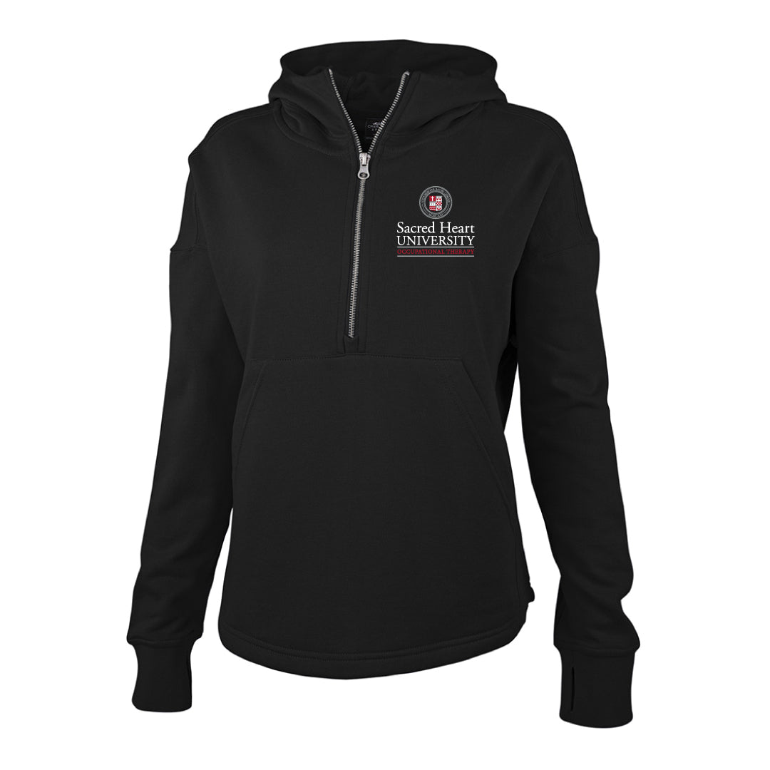 SHU OT Ladies Scallop Hem Hooded 1/4 Zip Logowear SHU OT Black Ladies XS