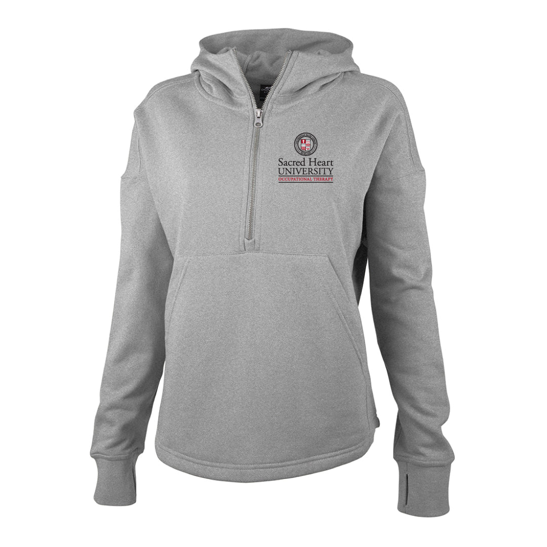 SHU OT Ladies Scallop Hem Hooded 1/4 Zip Logowear SHU OT Heather Grey Ladies XS