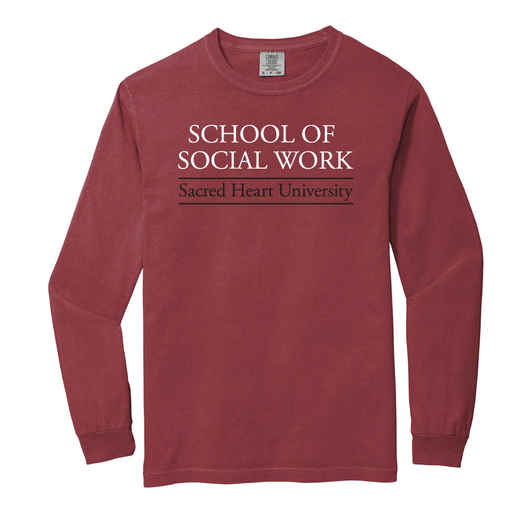 SHU School of Social Work Pigment Dye Long Sleeve Logowear SHU School of Social Work Crimson Adult S