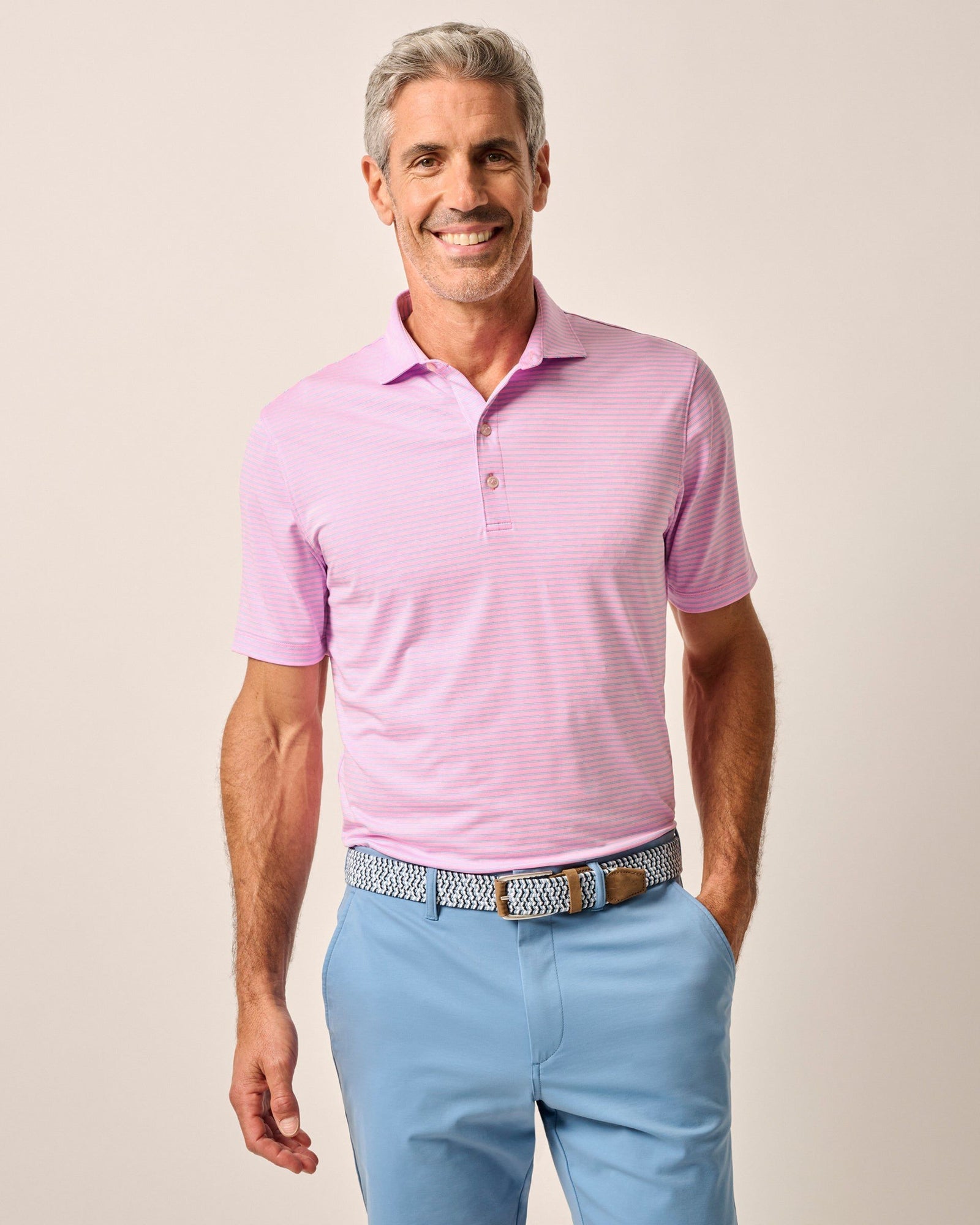 Johnnie-O Men's Michael Striped Jersey Performance Polo Apparel Johnnie-O Porto Pink Small