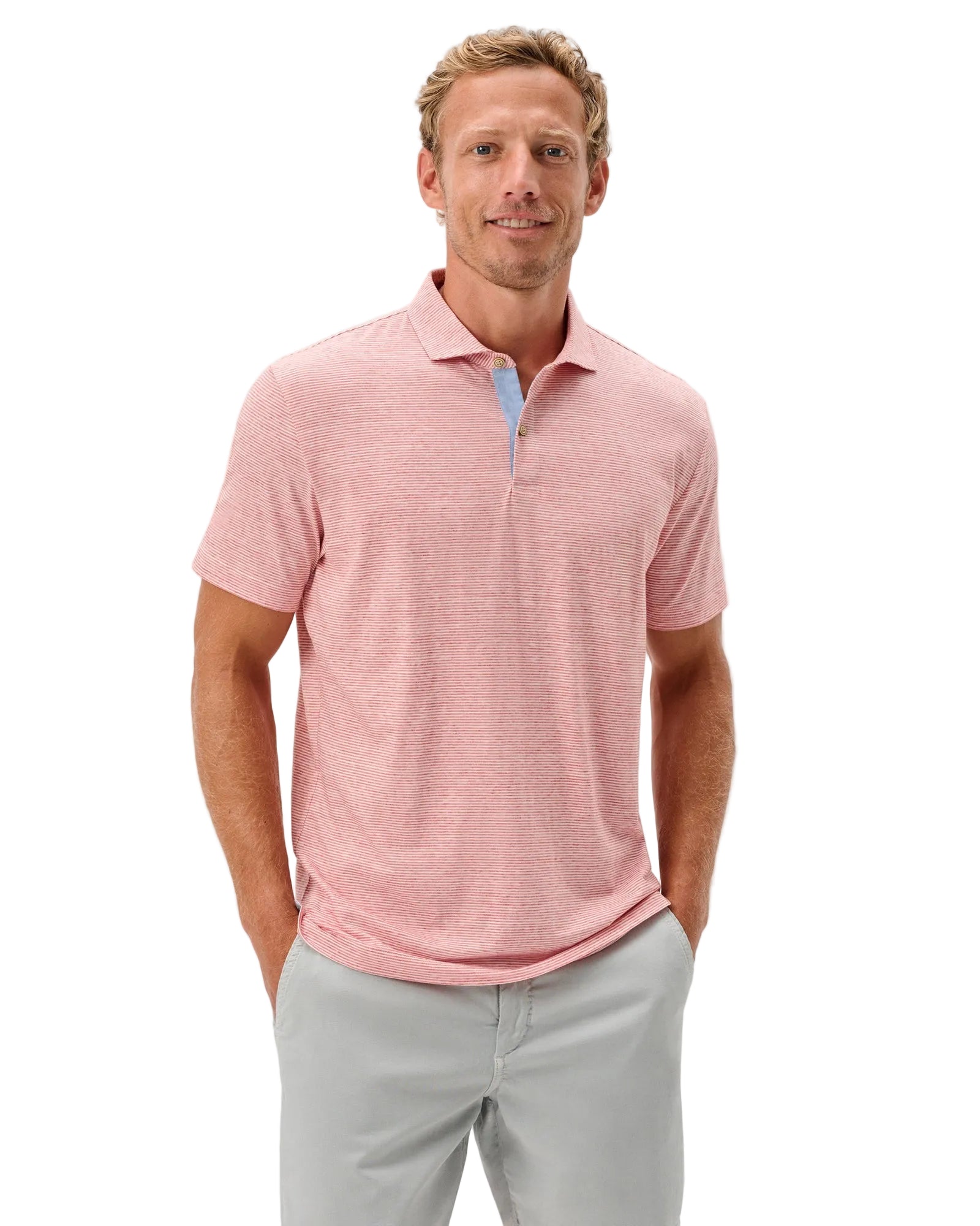 Johnnie-O Men's Thatcher Slub Cotton Blend Polo Apparel Johnnie-O Slate Rose Small