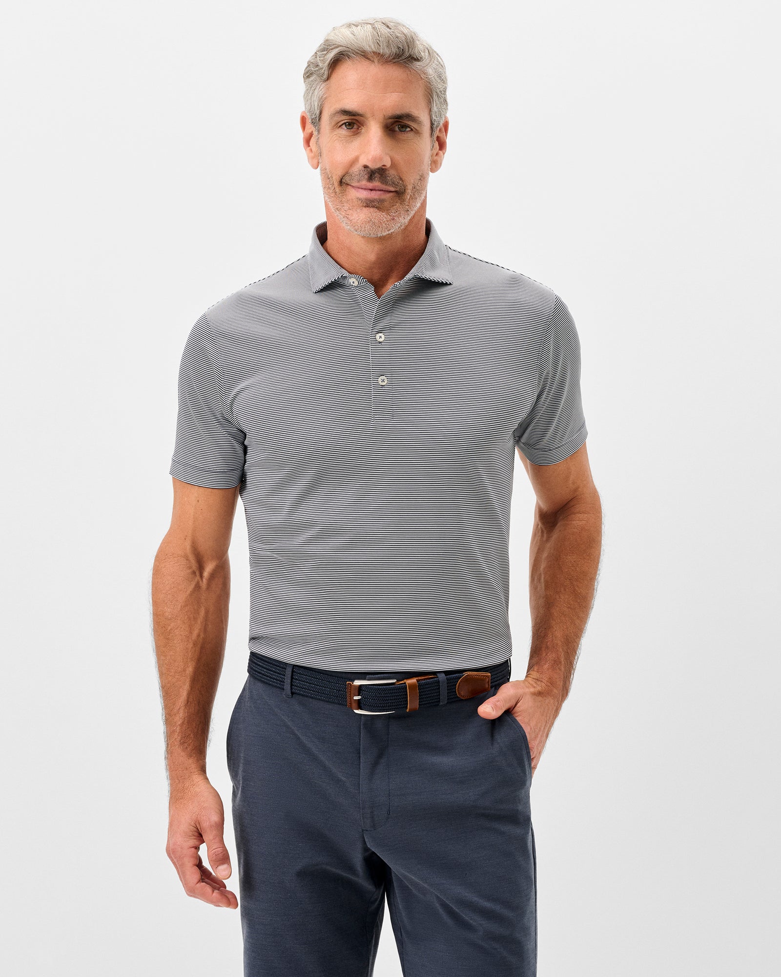 Johnnie-O Men's Lyndonn Stripe Performance Jersey Polo Apparel Johnnie-O Navy Small
