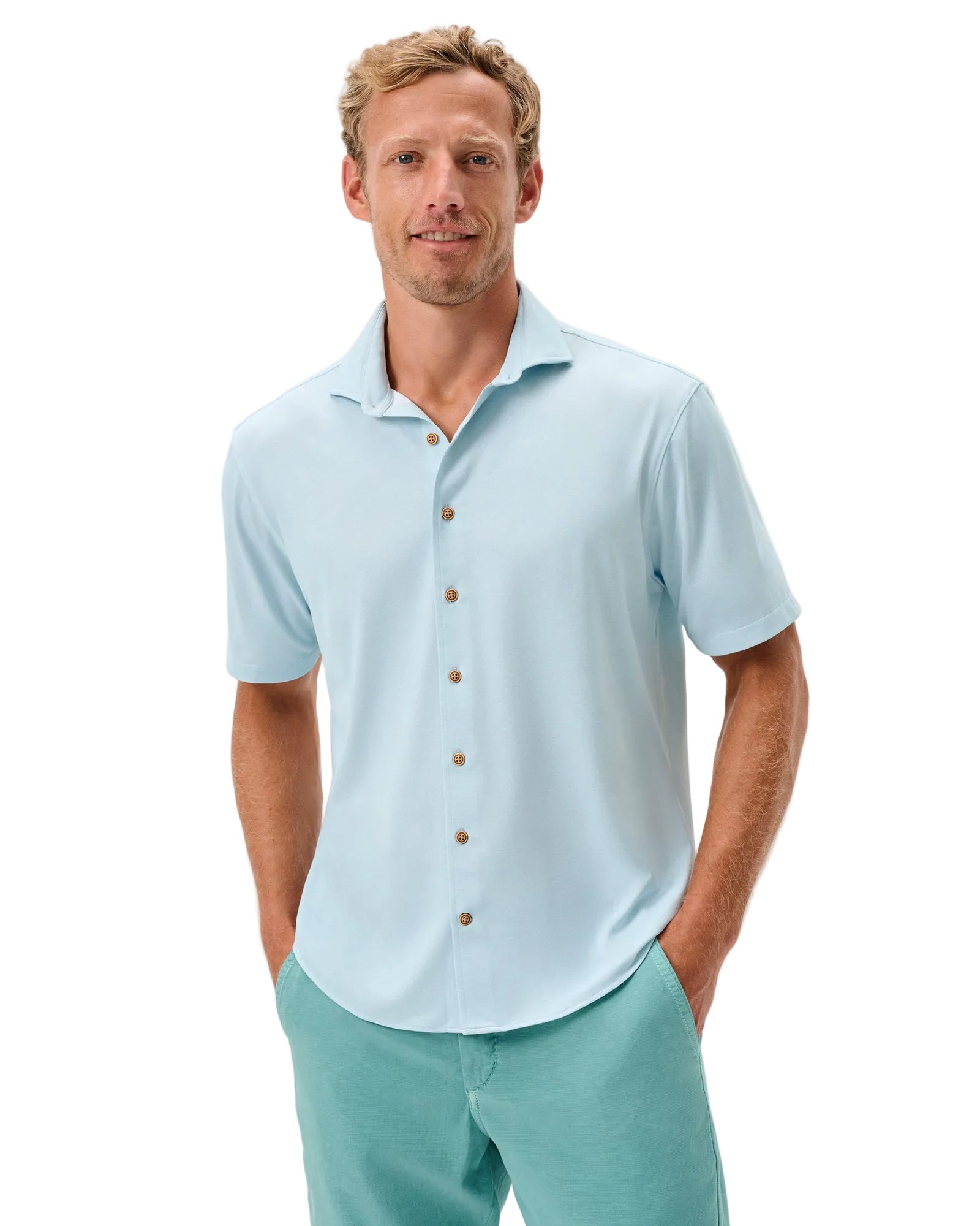 Johnnie-O Men's Breck Knit Printed Mesh Short Sleeve Button Up Shirt Apparel Johnnie-O Sardinia Small