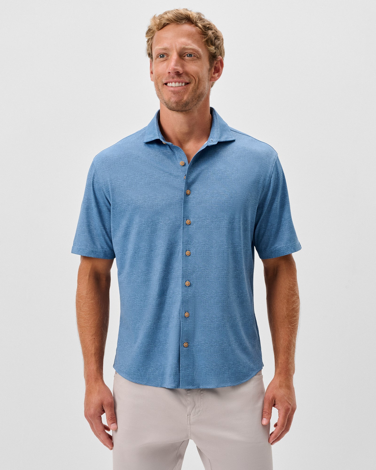 Johnnie-O Men's Breck Knit Printed Mesh Short Sleeve Button Up Shirt Apparel Johnnie-O Sound Side Small