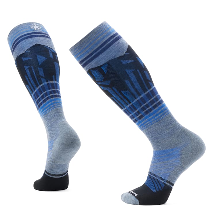 Smartwool Ski Targeted Cushion Summit Shot Over The Calf Socks Apparel Smartwool Pewter Blue Medium