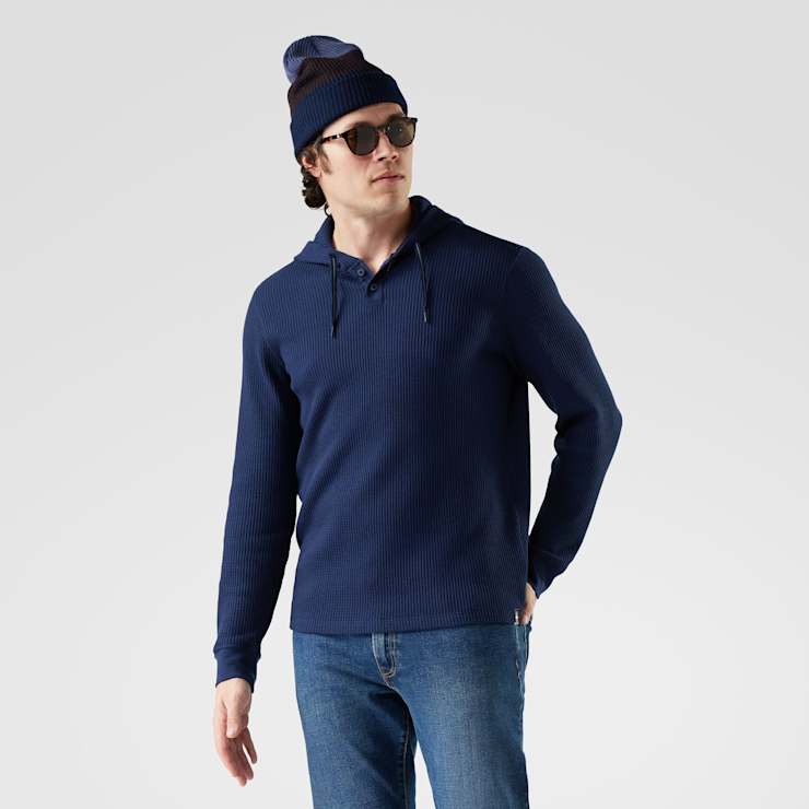 Smartwool Men's Waffle Henley Hoodie Apparel Smartwool Deep Navy Small