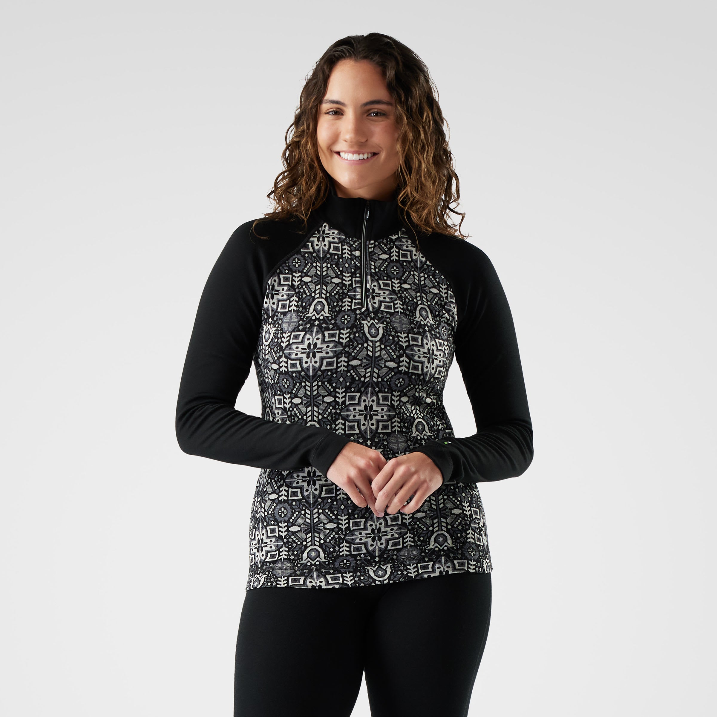 Smartwool Women's Classic Thermal Merino Base Layer 1/4 Zip Apparel Smartwool Black Deco Floral-P94 XSmall