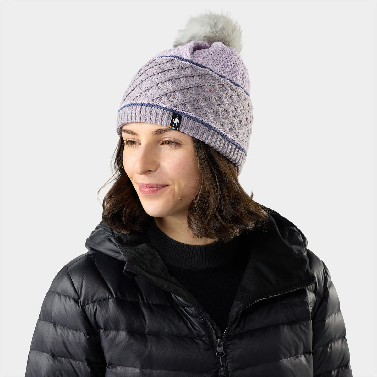 Smartwool Cable Knit Colorblock Pom Beanie Accessories Smartwool Purple Storm Donegal
