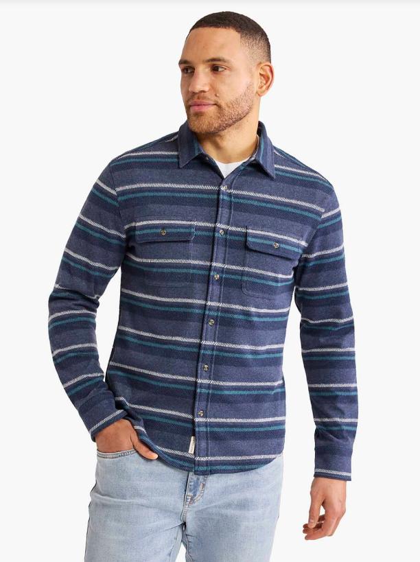 Fair Harbor Men's The Dunewood Flannel Apparel Fair Harbor Ocean Blanket Stripe Small