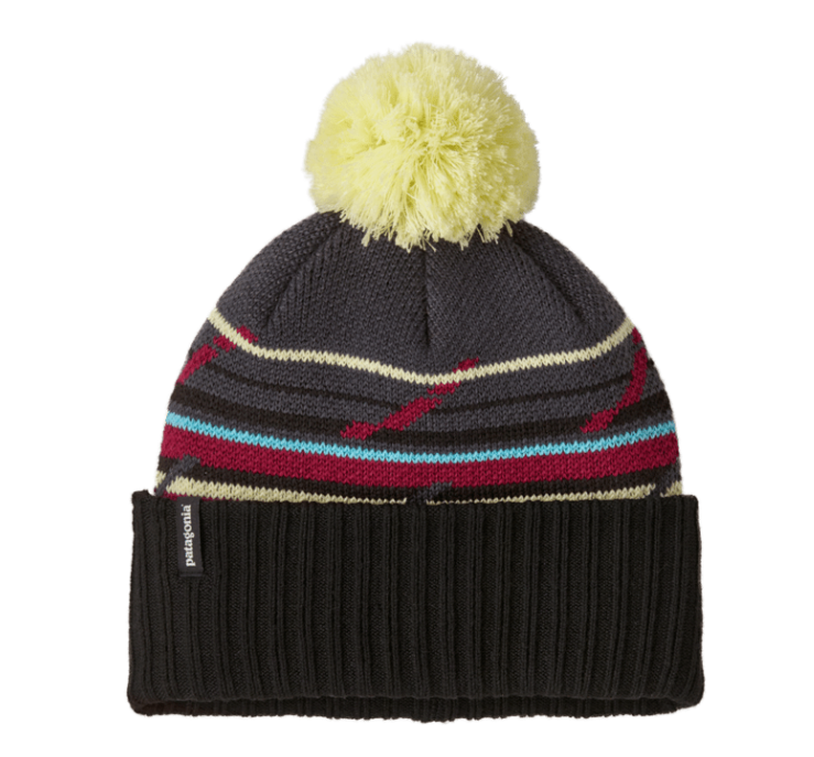 Patagonia Kids' Powder Town Beanie Accessories Patagonia Mountain Minded Geo: Smolder Blue-MGSM