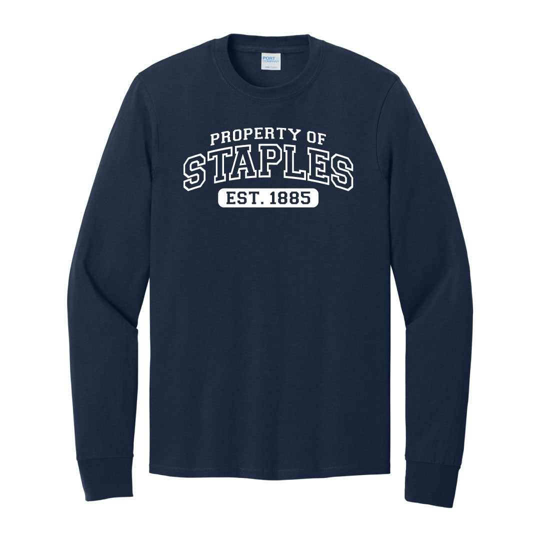 Staples Athletics Property of Washed Cotton Long Sleeve Logowear Staples Athletics Navy Adult S