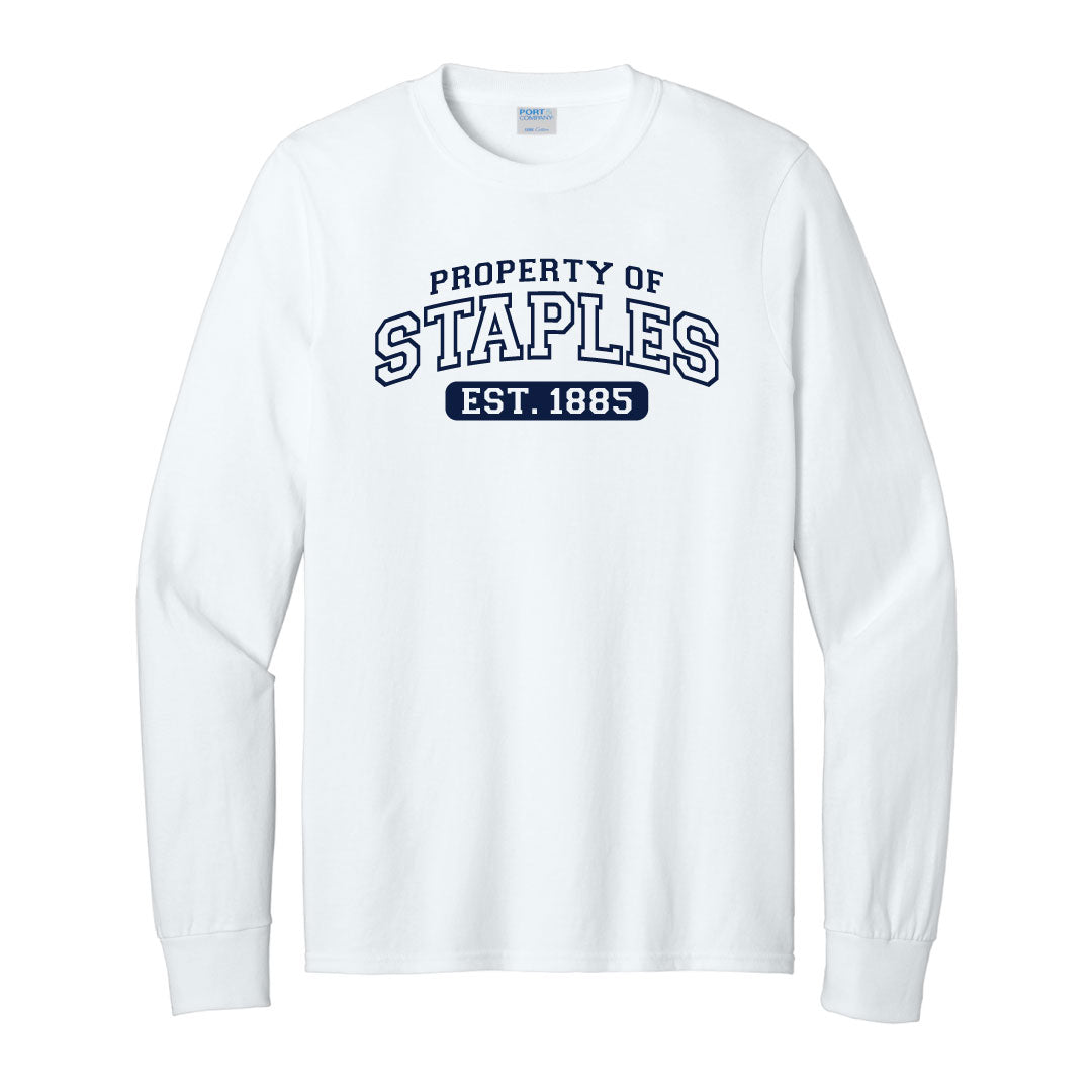Staples Athletics Property of Washed Cotton Long Sleeve Logowear Staples Athletics White Adult S