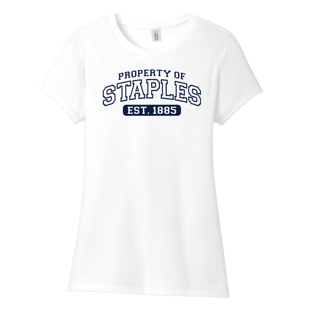 Staples Athletics Property of Cotton Blend Tee Logowear Staples Athletics White Ladies XS